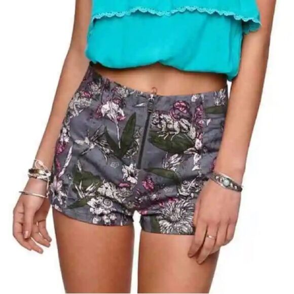 FOX Racing Exotic High Waist Blue Foral Shorts Size 3‎ - Picture 1 of 16